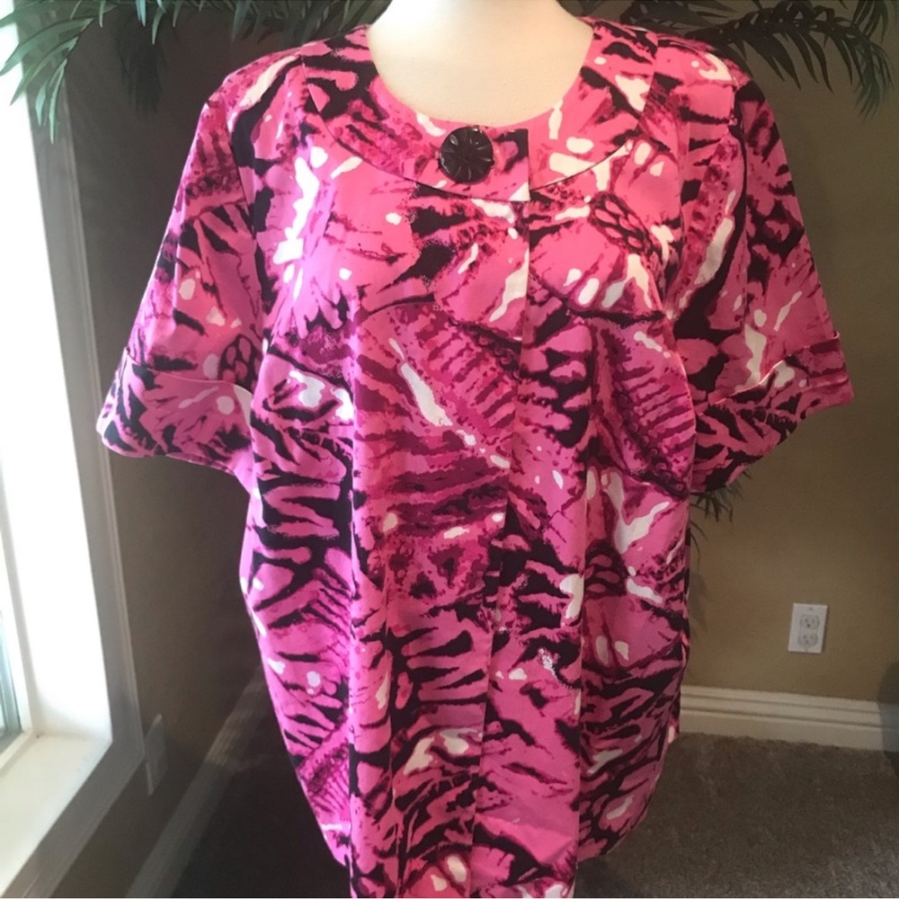 🇺🇸 Liz & Me Platinum Collection. Vibrant Pink Abstract Blouse, Size 1X